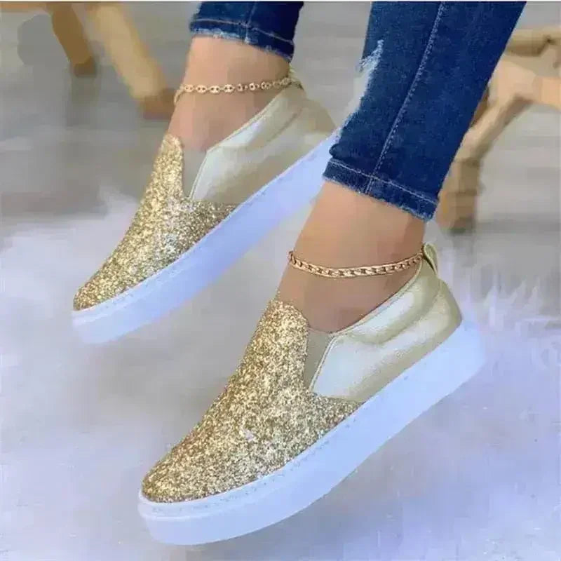 Glitter Moccasin Loafers for Women – Rose Gold, Black & Gold Styles
