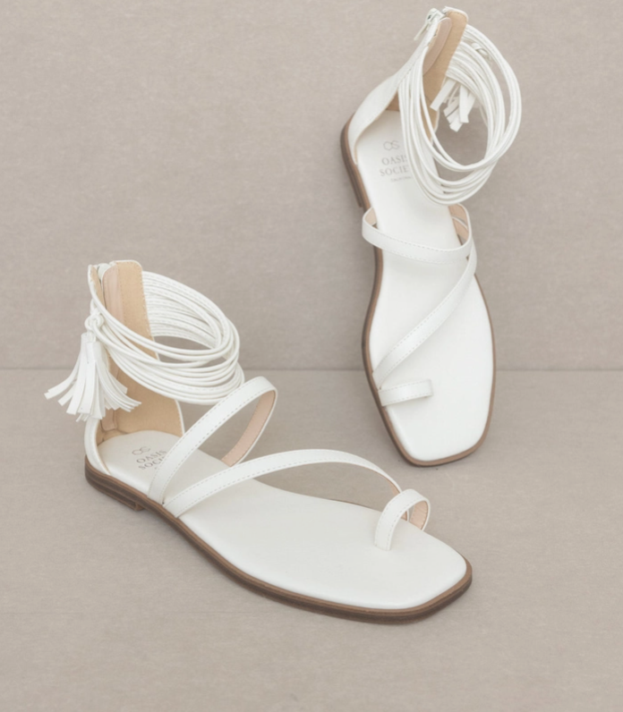 Oasis Society - Abril White Strappy Ankle Wrap Sandals