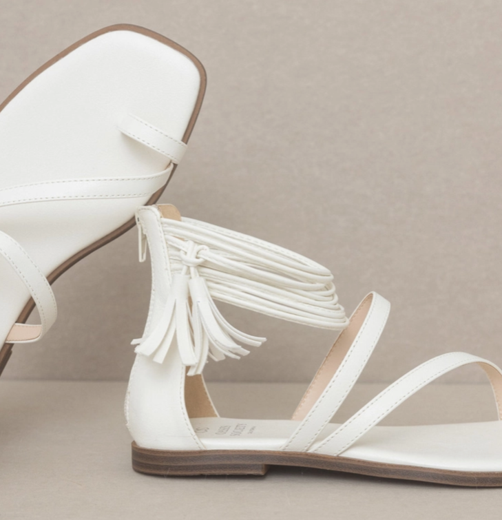Oasis Society - Abril White Strappy Ankle Wrap Sandals