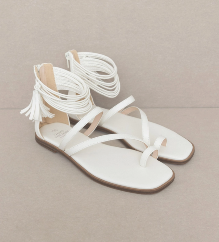 Oasis Society - Abril White Strappy Ankle Wrap Sandals