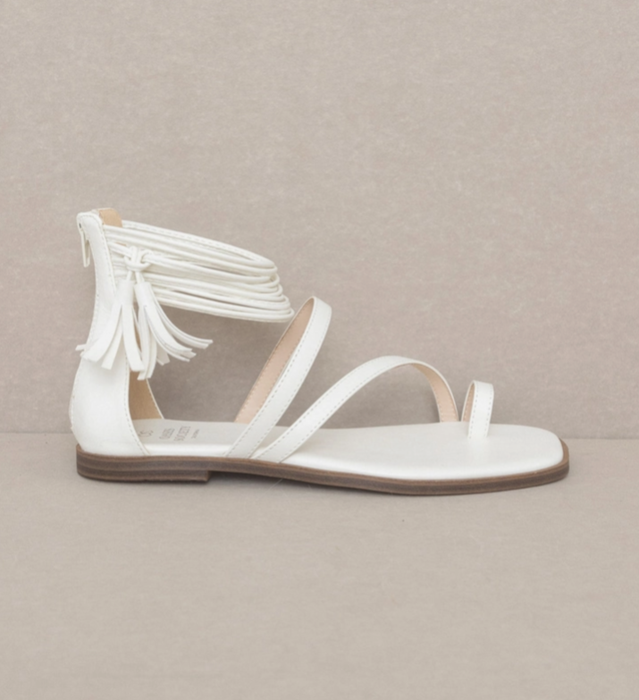 Oasis Society - Abril White Strappy Ankle Wrap Sandals