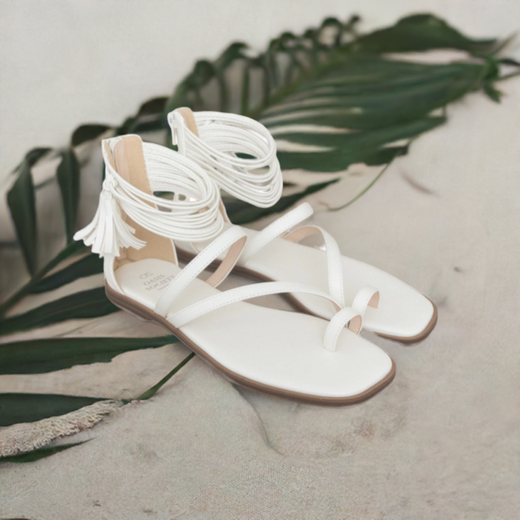 Oasis Society - Abril White Strappy Ankle Wrap Sandals