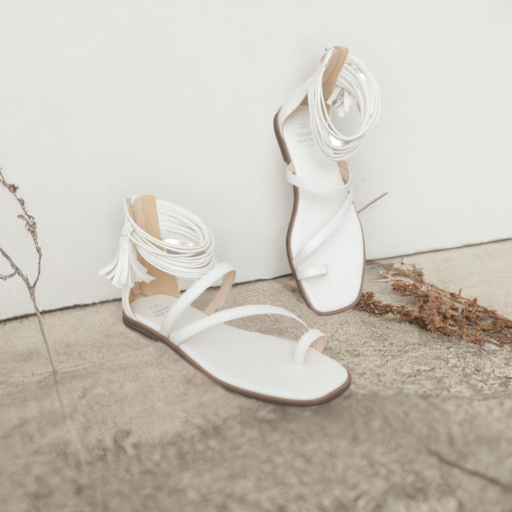 Oasis Society - Abril White Strappy Ankle Wrap Sandals