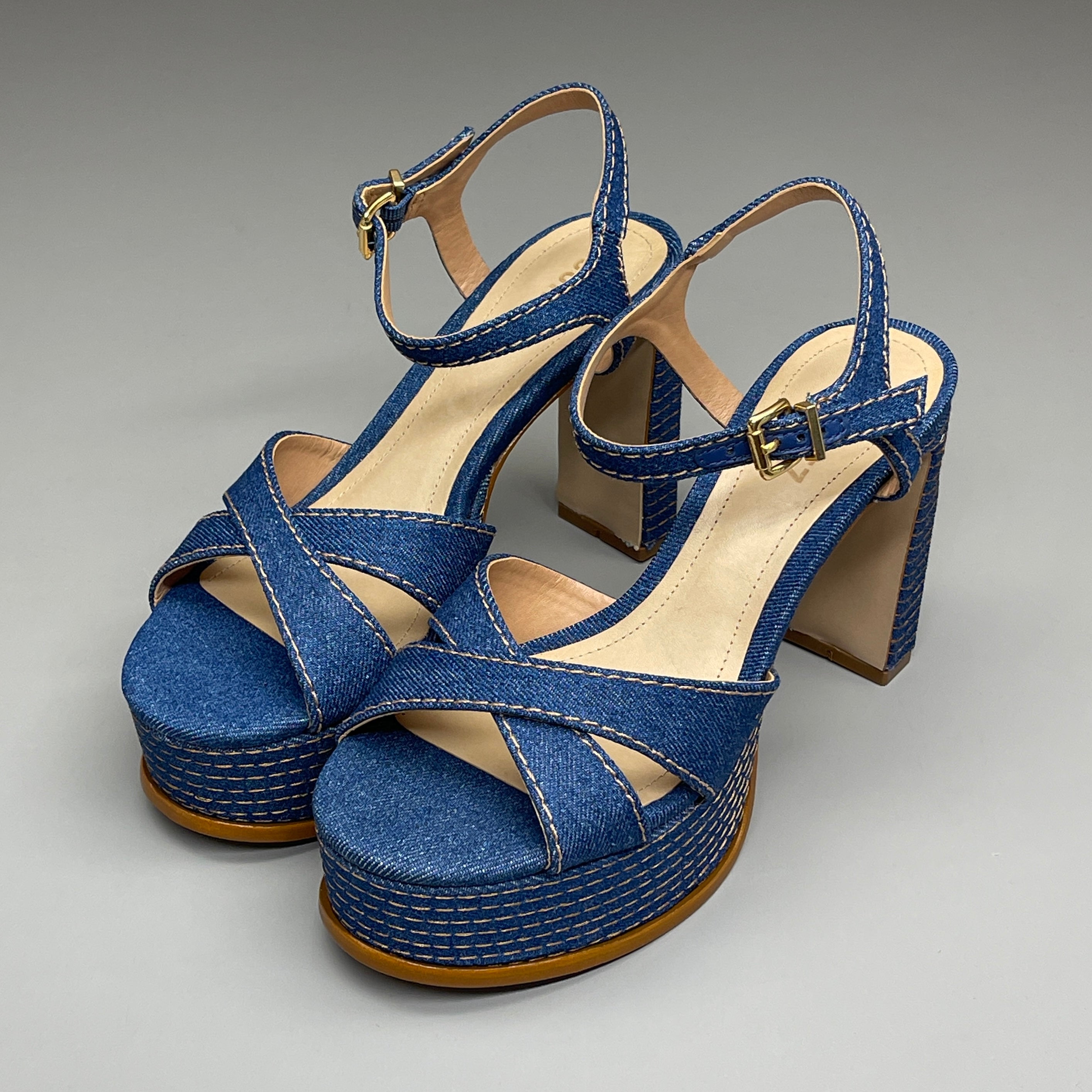 SCHUTZ Keefa Casual Denim Women's 4" Heeled Sandal Platform Blue Sz 8.5B (New)