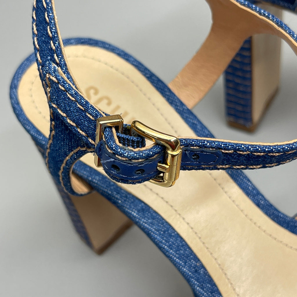 SCHUTZ Keefa Casual Denim Women's 4" Heeled Sandal Platform Blue Sz 8.5B (New)