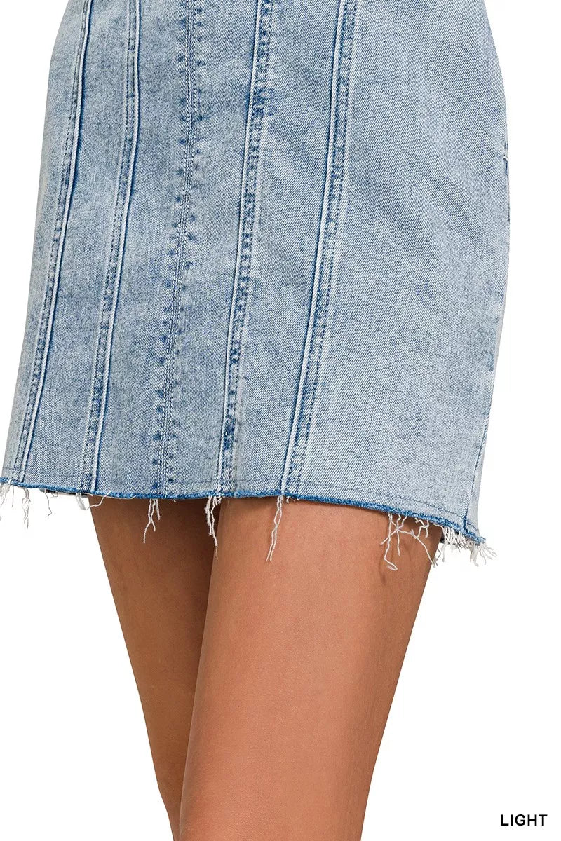 Zenana Spaghetti Strap Exposed Seam Light-Wash Dress